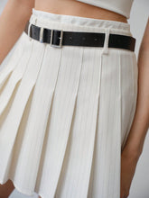 MOTF STUDIO STRIPED PLEATED BELTED SKIRT